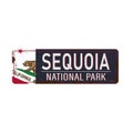 Metal rusty road sign Sequoia National Forest, United States of America, National Park on white, vector illustration Royalty Free Stock Photo