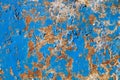 metal rusty wall with blue paint Royalty Free Stock Photo