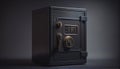 Metal safe box in the closet. Small narrow safe for keeping money or valuables in the hotel. Empty Open safe door Royalty Free Stock Photo