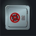 Metal safe box with digital lock. Realictic vector illustration.