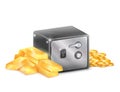 Metal Safe Strongbox with Golden Coins Gold Bars