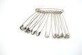 Metal safety pins isolated on white background Royalty Free Stock Photo