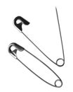 Metal safety pins on white background, top view Royalty Free Stock Photo