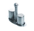 Metal salt and pepper shakers on stand Royalty Free Stock Photo