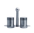 Metal salt and pepper shakers on stand Royalty Free Stock Photo