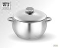 Metal saucepan with closed lid. Realistic vector on transparent background, 3d illustration