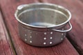 Metal saucepan with holes in it so you can strain different things