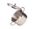 Metal saucepan with a lid isolated on a white background