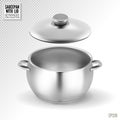 Metal saucepan with lid. Realistic vector on transparent background, 3d illustration