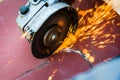 Metal sawing close up with angle grinder Royalty Free Stock Photo