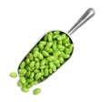 Metal scoop with fresh edamame soy beans on white background Royalty Free Stock Photo