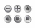 Metal screw group icon set realistic stainless steel screw head vector in white background vector