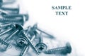 Metal screws over technical drawing isolated Royalty Free Stock Photo