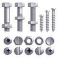 Metal screws, steel bolts, nuts, nails and rivets isolated on white vector set Royalty Free Stock Photo