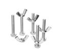 Metal screws with wing nuts isolated on white Royalty Free Stock Photo