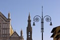 Metal scrolls on street lamp Florence Italy