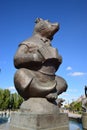 Metal sculpture featuring a circus bear playing accordion, in Astana