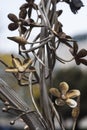 Metal sculpture / public art: Close up detail of a wrought iron flowers in a sculpted gate. 5