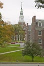 A metal sculpture stands in front of the Baker Tower on the campus of Dartmouth College in Hanover, New Hampshire Royalty Free Stock Photo