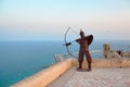 Metal Sculpture of Warrior Muslim archer with a crescent in Santa Barbara Castle, Alicante, Spain Royalty Free Stock Photo