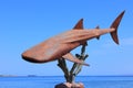 Metal sculpture of a whale shark.