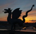 Metal sculpture of Zilant at sunset. Kazan. Russia Royalty Free Stock Photo