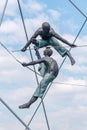 Metal sculptures at Bernatek footbridge Polish: Kladka Ojca Bernatka. Royalty Free Stock Photo