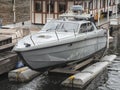 Metal security or border control boat in the water