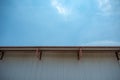 Metal sheet wall and roof of warehouse with clear blue sky Royalty Free Stock Photo