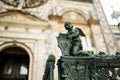 Metal shield held by an angel statue as a gate decoration on medieval streets of Bergamo city northeast of Milan. Scenic views of