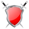 Metal Shield and swords. Red glass plate Royalty Free Stock Photo