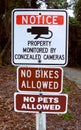 Notice Sign of Cameras No Pets No Bikes Royalty Free Stock Photo