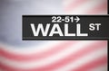 Metal Sign Of Wall Street And American Flag