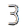 Metal silver font. Number THREE 3 3D