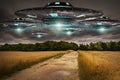 UFO invasion on planet earth landascape 3D rendering