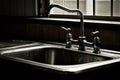 Metal sink water clean steel faucet tap shiny kitchen interior modern Royalty Free Stock Photo