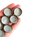 Metal soda bottle caps, soda caps, close-up on white background