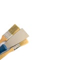 Metal spatula, trowel and two paint brush on white background with copyspase Royalty Free Stock Photo