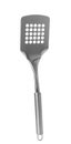 Metal spatula on white background.