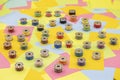 metal spools with Multicolored thread for sewing machine on a table Royalty Free Stock Photo