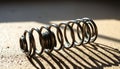 Metal Spring Coil on Ground in Sunlight with Dynamic Shadows and Texture Royalty Free Stock Photo