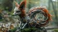 Metal spring handcraft kitsune with multiple coiled tails Royalty Free Stock Photo