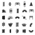 Metal springs. Twisted spiral, flexible coil wire suspension black spring vector line icons