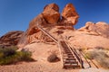 Metal staircase leading to Atlatl Rock with 4000 years old Petroglyphs from Native Americans, in Valley of Fire State Park Royalty Free Stock Photo