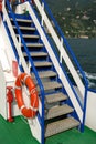 Metal staircase steps on a ship deck