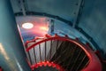 Metal stairs inside the lighthouse. Cosmetic repair of the lighthouse, Estonian island of Kihnu