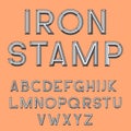 Metal stamp font, retro typography letterpress