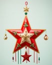 a metal star christmas ornament hanging from the ceiling