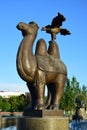Metal statue featuring a camel in Astana