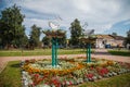 Metal statue of storks in Uglich. Russia.